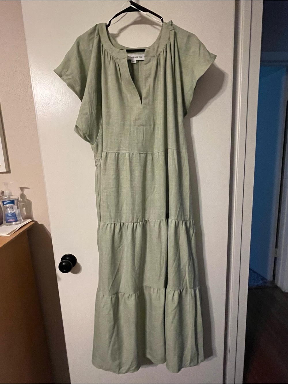 Emma & Michele Light Sage Tiered Maxi Dress - Flowing V-Neck